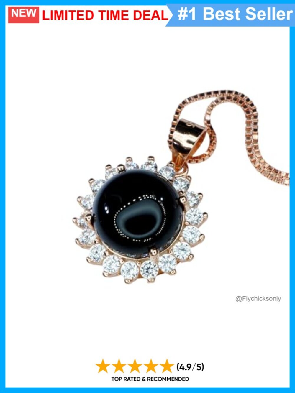 Sterling Silver Black Onyx Necklace Rose Gold Sunflower Pendant 18in